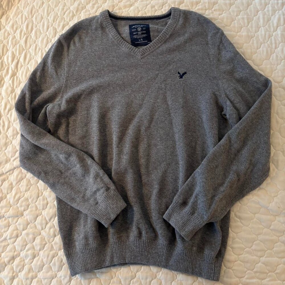 American Eagle Outfitters Men’s Grey V-Neck Sweater Size L